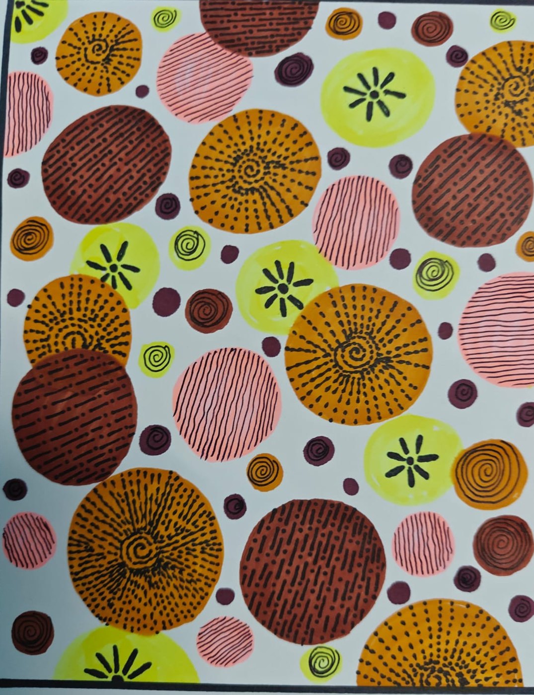 Doodle art of patterned circles and spirals, made in a SoulAura doodle challenge